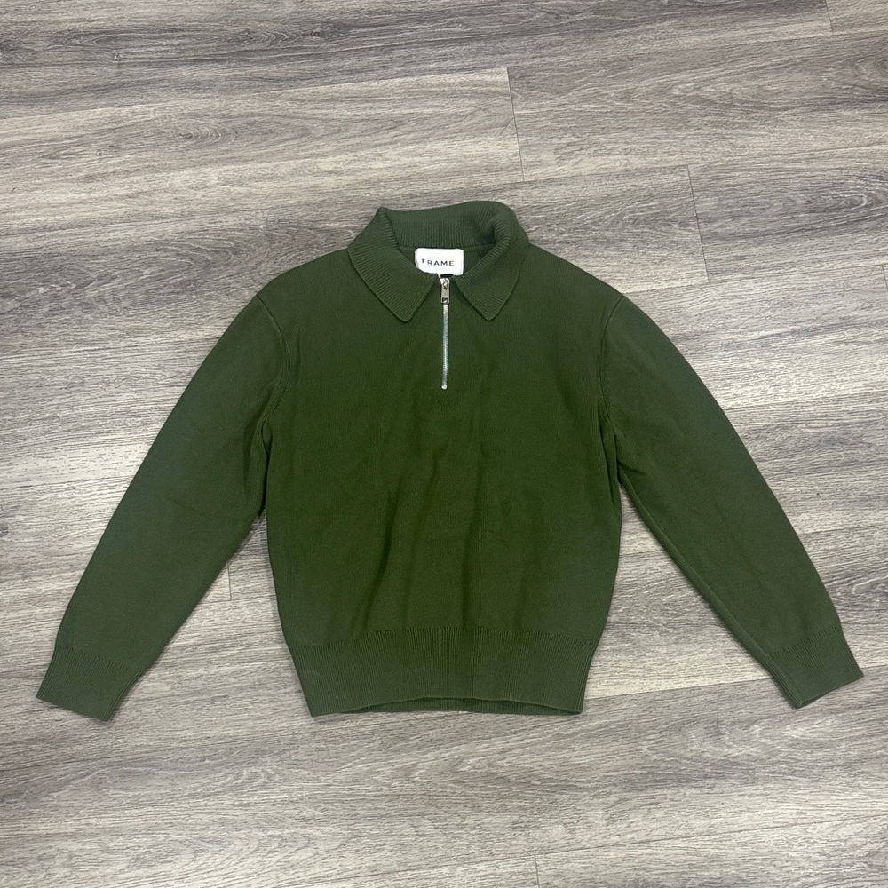 Frame Quarter Zip Pullover in Forest Green Mens Sweater Chunky Cashmere Classic